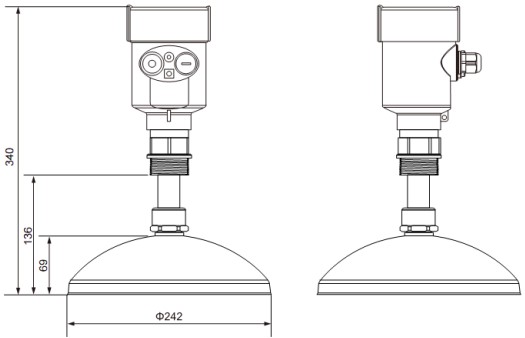 RD-707型內(nèi)浮頂儲罐雷達液位計尺寸圖